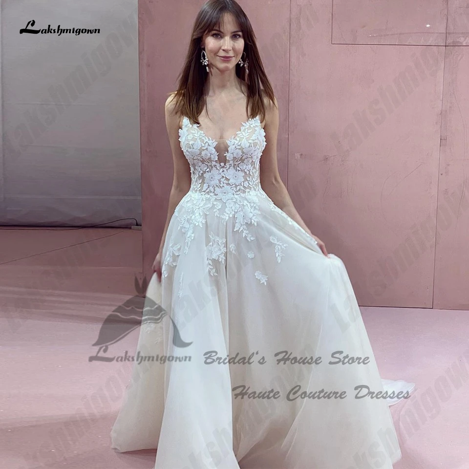 Lakshmigown-vestidos de novia sexys para mujer, traje de boda con escote en V, apliques de encaje, Espalda descubierta, estilo bohemio, 2024