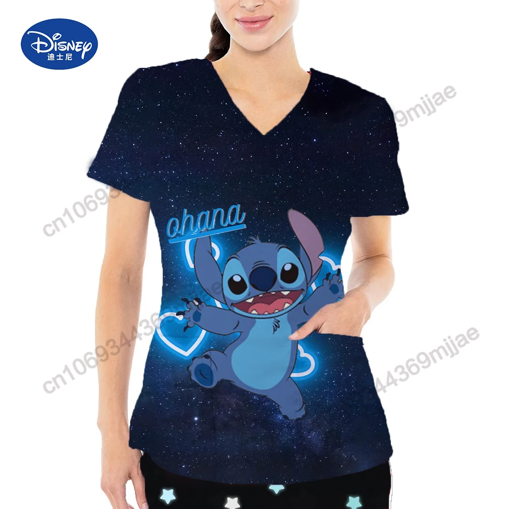 

Pocket Design Women's T-shirts Cartoon Pattern Fashion V-neck Female Clothes Free Shipping Summer Short Sleeves Tops for Women