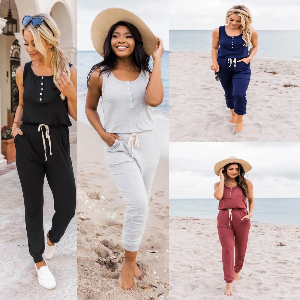 Nouveau printemps/été 2025 simple boutonnage sans manches à lacets combinaison décontractée et confortable 8208