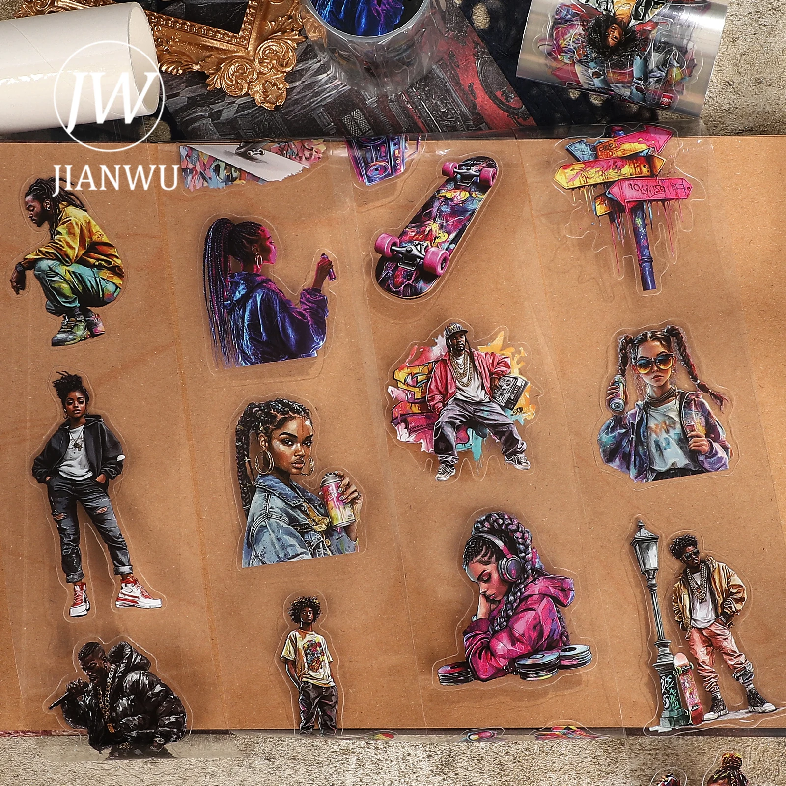 

JIANWU 60mm*200cm Vintage Character Street Culture Landscape Material Collage Scrapbook PET Tape Creative DIY Journal Stationery