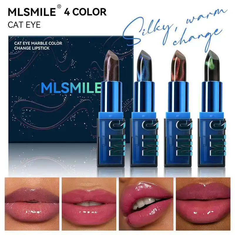 MLSMILE ลิปสติก 4 ชิ้น ลิปสติกเปลี่ยนสีตามอุณหภูมิ ติดทนนาน ไม่ติดแก้ว ชุ่มชื้น สำหรับงานปาร์ตี้ 2025 รุ่นใหม่ C51TC1
