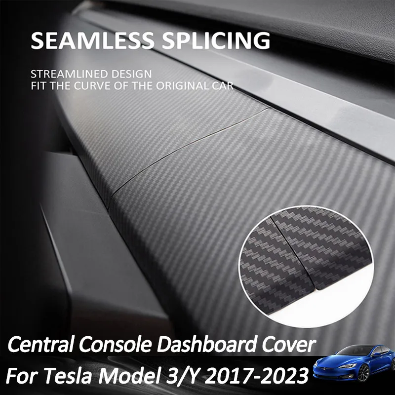 

New ABS Carbon Fibre Car Center Console Decorative Strip Dashboard Insert Protective Cover For Tesla Model 3/Y 2023 Accessories