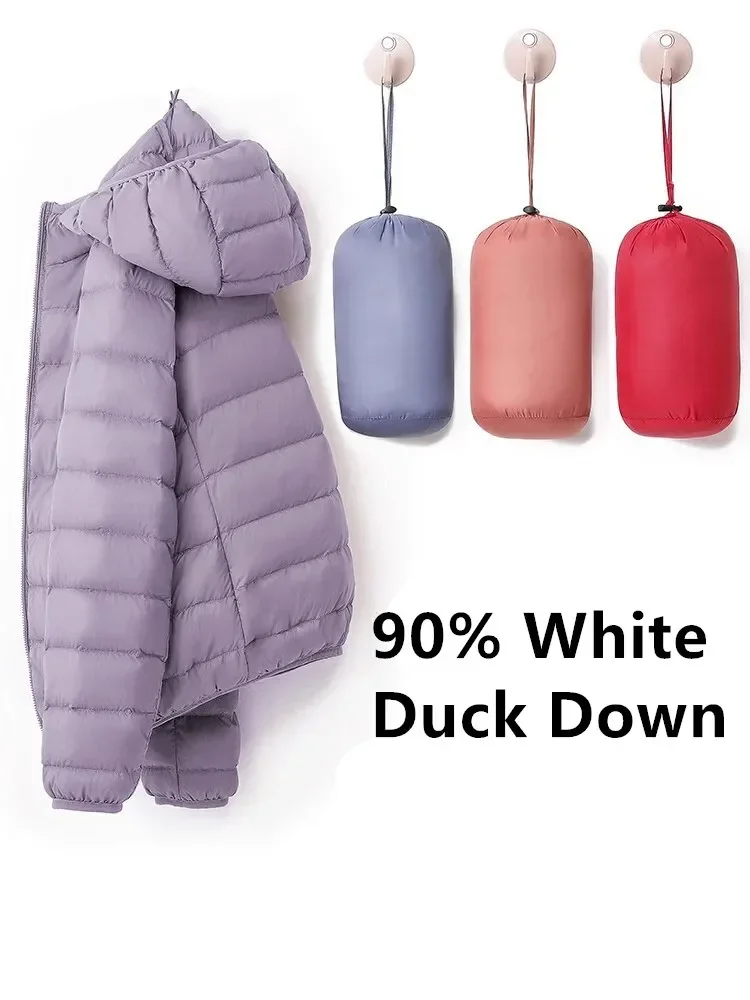 2024 New Arrivals Spring Autumn Women Hooded Ultra Light Down Jacket Female Ultra Light White Duck Down Korean Slim Parkas