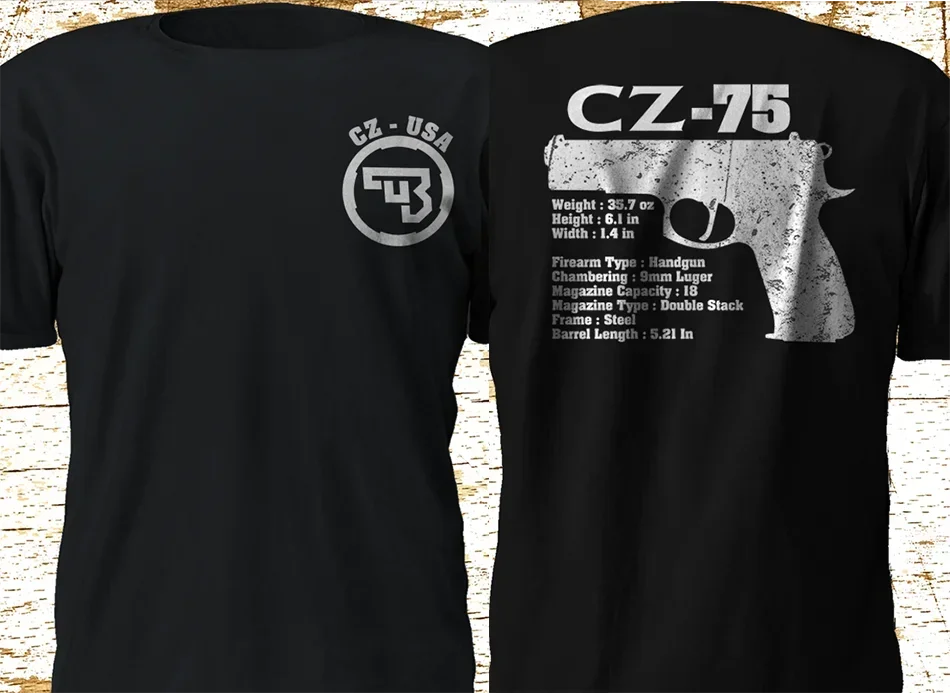 New Cz 75 Usa Ceska Zbrojovka Firearms Guns Logo Black T Shirt 2 Sides 2019 Unisex Tees