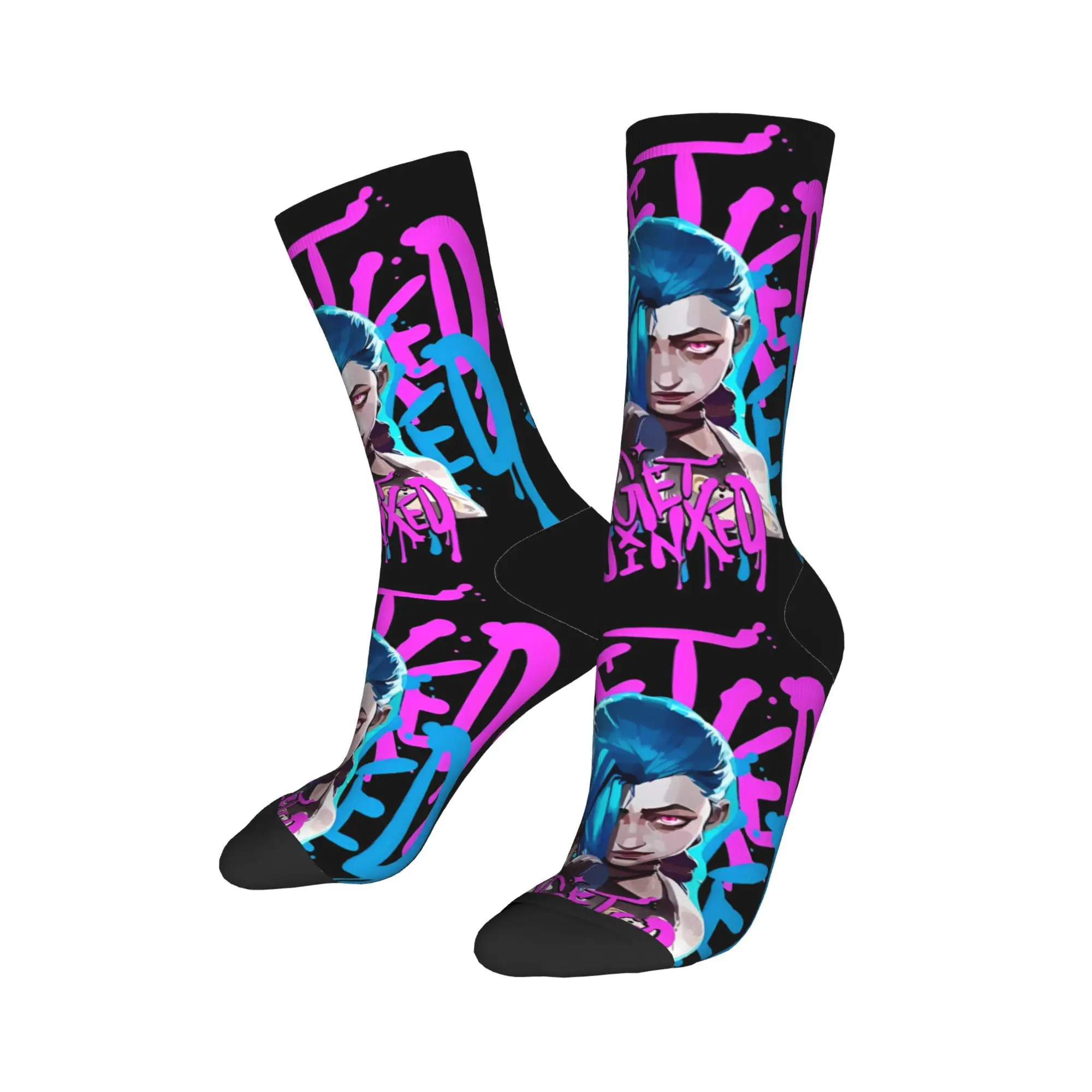 Jinx Anime Arcane Chaos is my Calling Socks Funny Happy  Socks Novelty Spring Summer Autumn Winter Middle Tube Stockings Gift