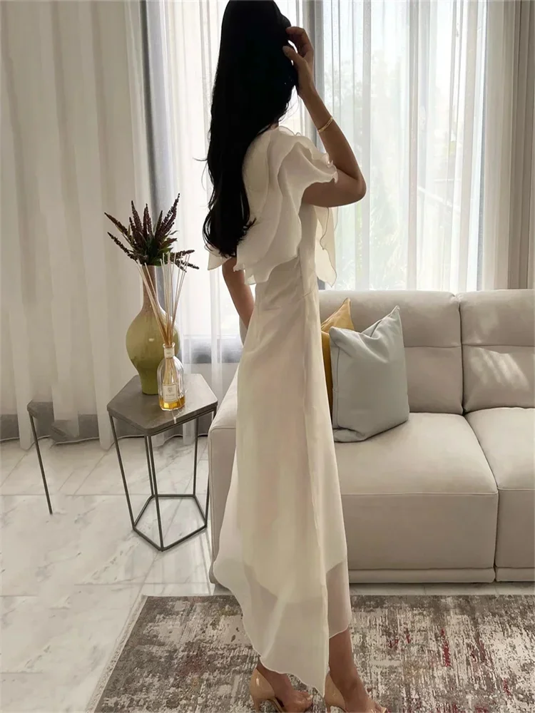 V Neck Ivory Cocktail Dresses Tea Length Organza Short Graduation Dress Fashionable Design Girl's Elegant Party Dresses 2024