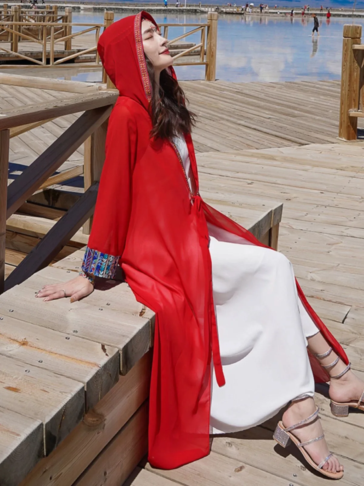 Летнее женское пляжное платье, сексуальное бикини, шифоновое длинное платье для женщин, красное пляжное платье, женский купальный костюм, пляжная туника, платье-кафтан