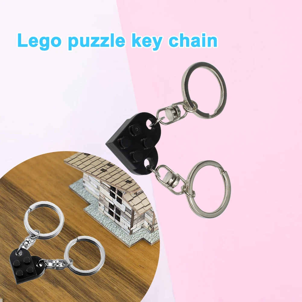 Llavero con forma de corazón para parejas, juego de montaje, bloque de construcción, cumpleaños, novio, novia