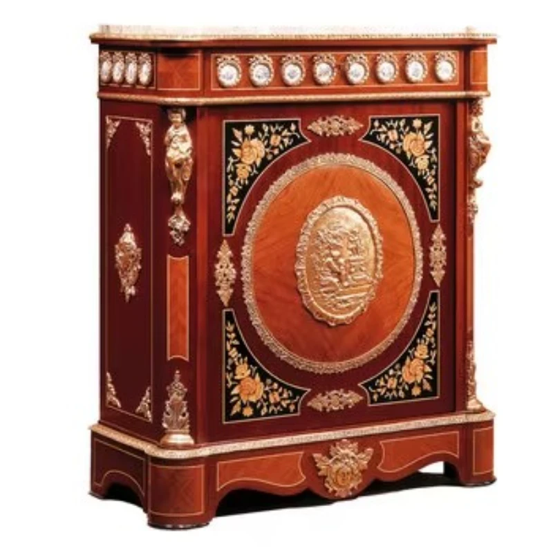 Solid wood frame, bedside table, antique marble top bedside table.