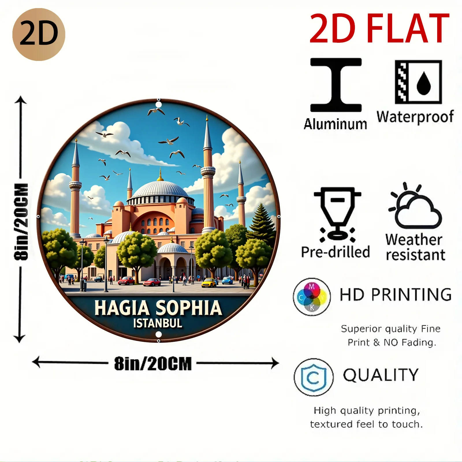 2D Flat Hagia Sophia Istanbul Historic Architecture Wall Art Cultural Landmark Decor Suitable for Home Office Cafe Or Travel-The