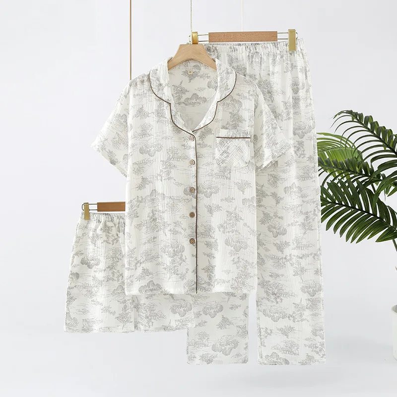 

Женский летний костюм с v-образным вырезом, одежда для сна, 3 предмета, домашняя одежда, женская одежда для сна, 2024, нижнее белье из чистого хлопка с принтом для женщин