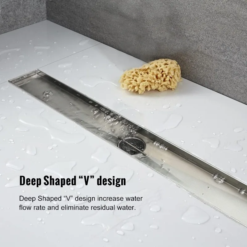 Linear Shower Drain, Shower Drain 28 Inch with Removable Grate Cover, Professional  Shower Floor Drain