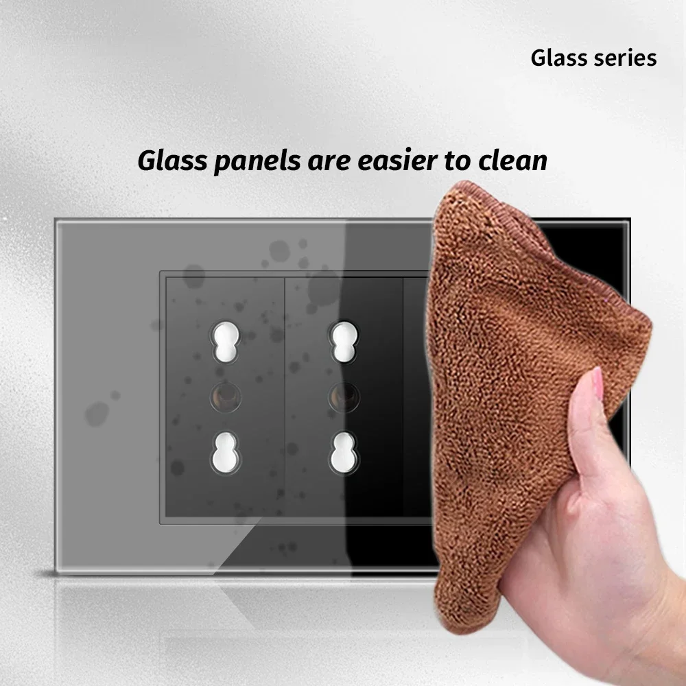 ميلري تشيلي الأسود الزجاج المقسى إيطاليا القياسية مكتب المنزل الاتحاد الأوروبي منفذ USB نوع C كوريا مقبس الحائط مفتاح ضغط الضوء 118