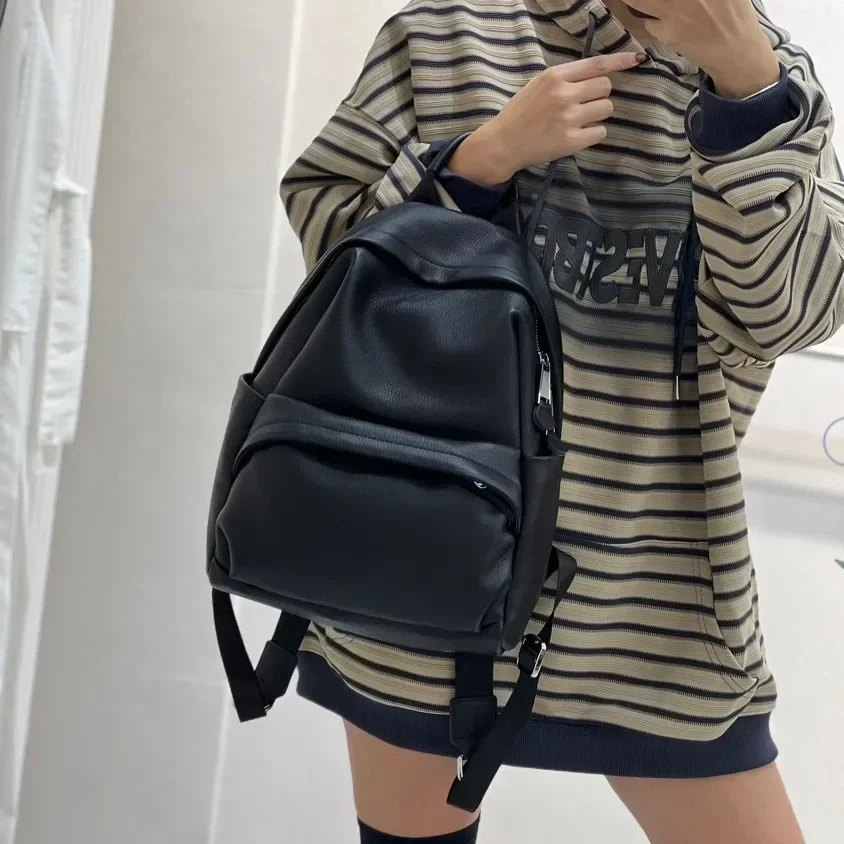 Cow Leather Women's Backpack All-match Versatile Daily School Knapsack Simple Large Travel Bagpack Soft High-end 100% Genuine