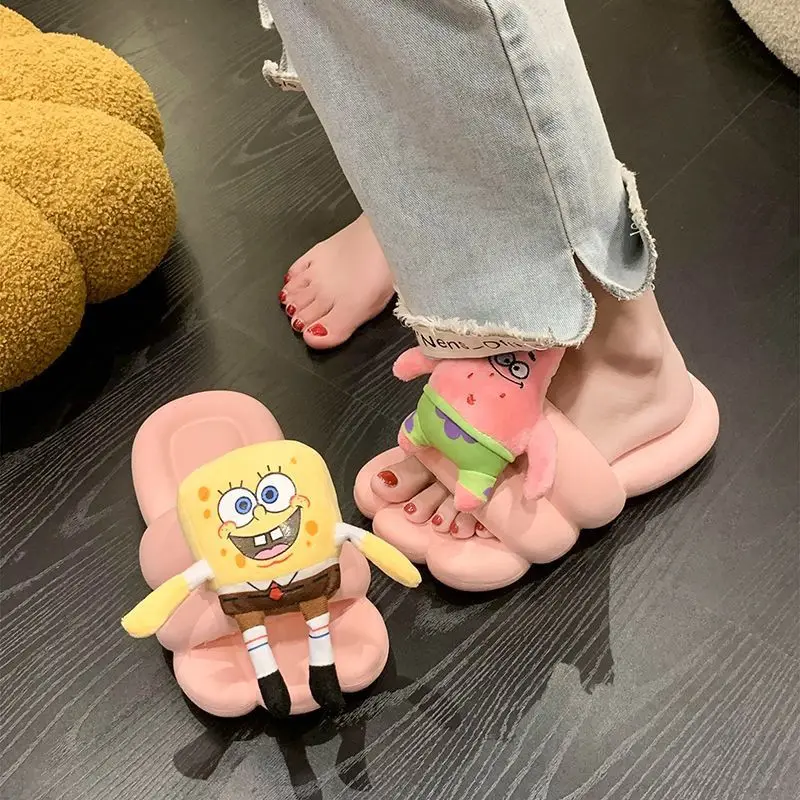 

Super Cute SpongeBob & Patrick Star Slippers Summer Open Toe Slides Soft Non-Slip Sole Cartoon Home Slippers for Ladies