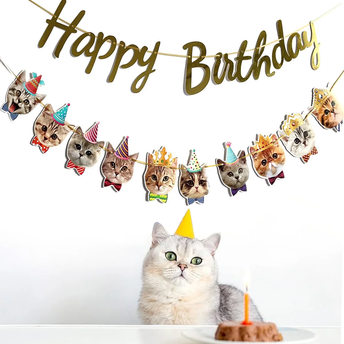 Cat Pet Party Birthday Flag Banner Happy 1st Birthday Party Decoration Kids Girls Favors Gift Animals Theme Baby Shower Supplies