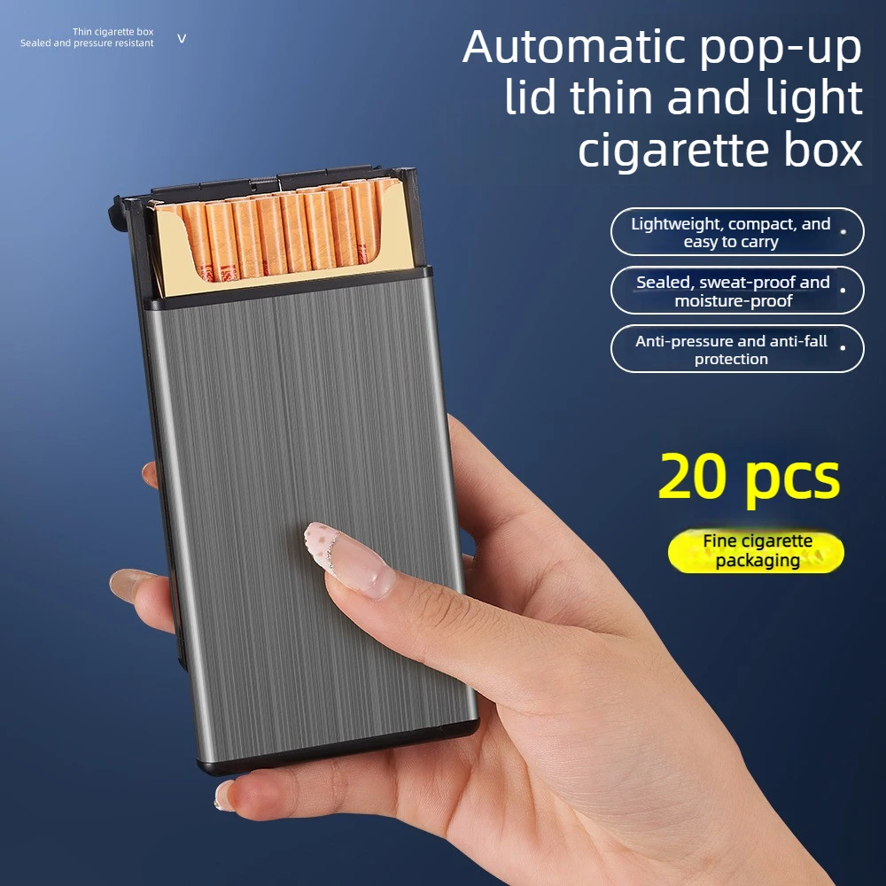 20pcs Capacity Cigarette Case Metal Portable Fine Cigarette Storage Box Automatic Pop-up Lid Cigarette Holder Gift for Smokers
