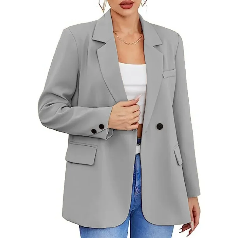 Blazer wanita musim gugur, Blazer warna Solid, kerah satu kancing, kardigan hangat Formal, leher V, ukuran Plus, setelan kantor wanita bisnis, S-5XL