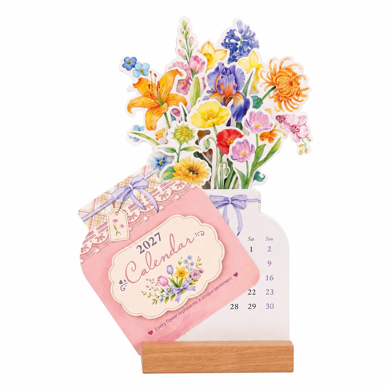 Desk Calendar Elegant Office Decor for Professionals 2027 Floral Planner Wood Stand Habit Tracker Business Gift Durable