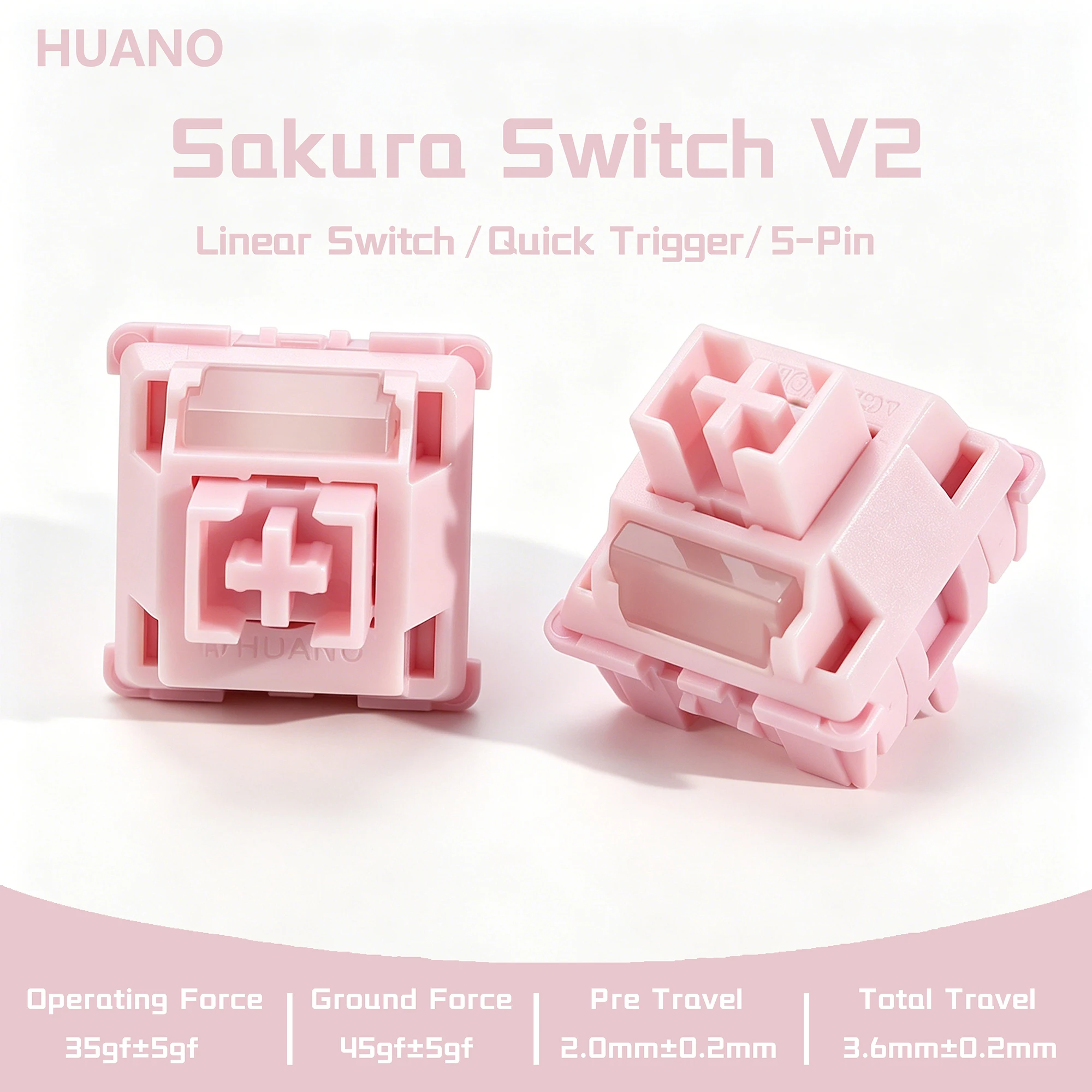HUANO Sakura V2 V3 Switch Pink 35gf 42gf 5Pin Linear Creamy Switches For Custom DIY 60% Gaming Mechanical Keyboard POK POM PA66 — product photo 1 of 1