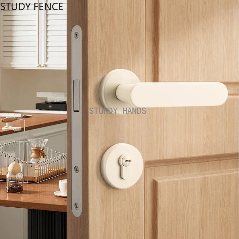 1 Set of Milk White Zinc Alloy Door Lock Set Silent Bedroom Door Lock White Door Handle with Keys Indoor Room Lock Accessories