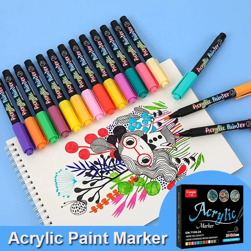 60/12 Colors Acrylic Paint Marker Brush Marker Pens For Calligraphy Graffiti Manga Wood Glass DIY Art School Supplies Stationery