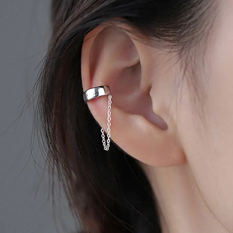 1PC Korean Long Tassel Ear Cuff  Earrings for Women Small Fresh C Shaped Ear Bone Clip Chain Dangle Earring Fashion Punk Jewelry