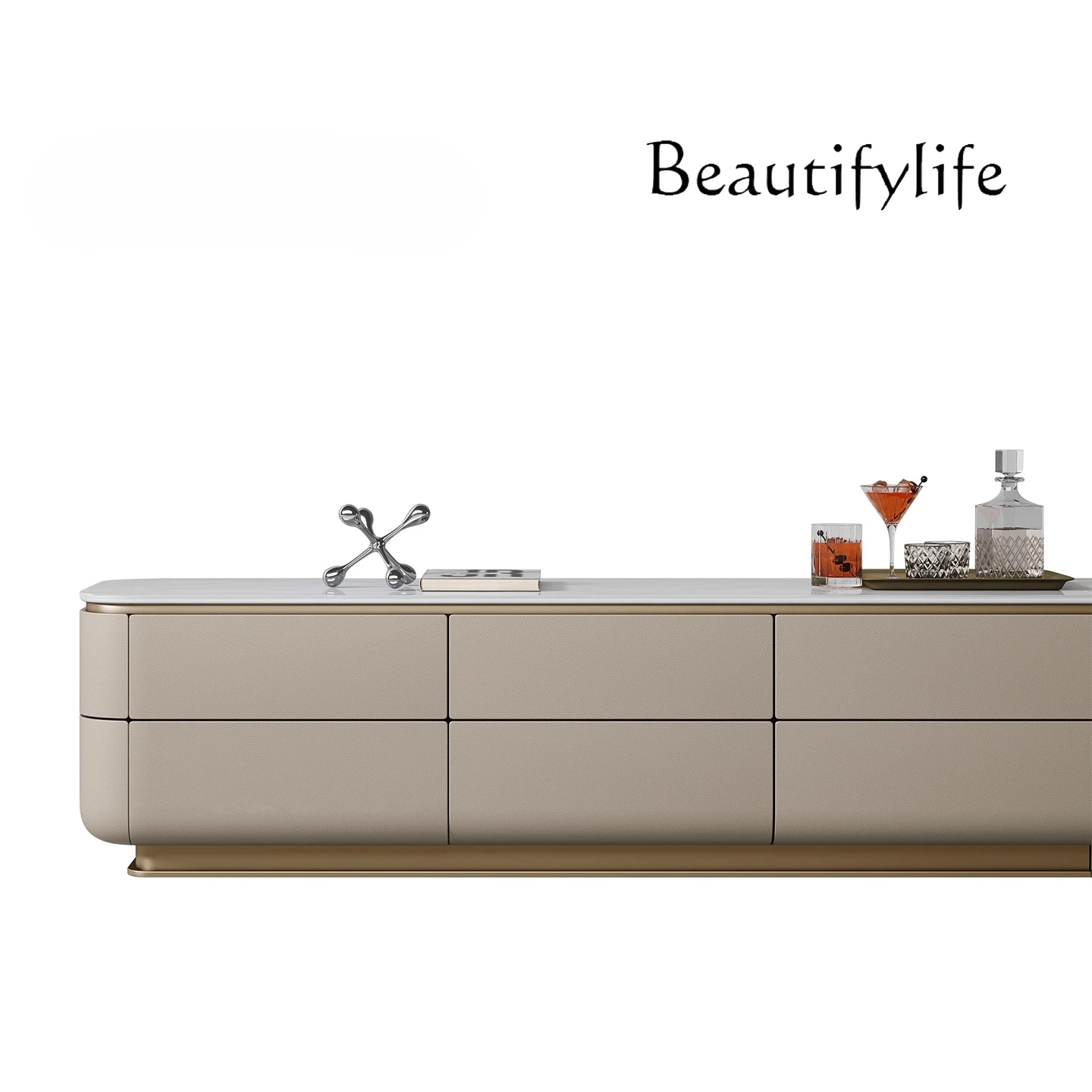 

Light luxury TV cabinet High-end large flat floor living room Original natural marble storage TV cabinet