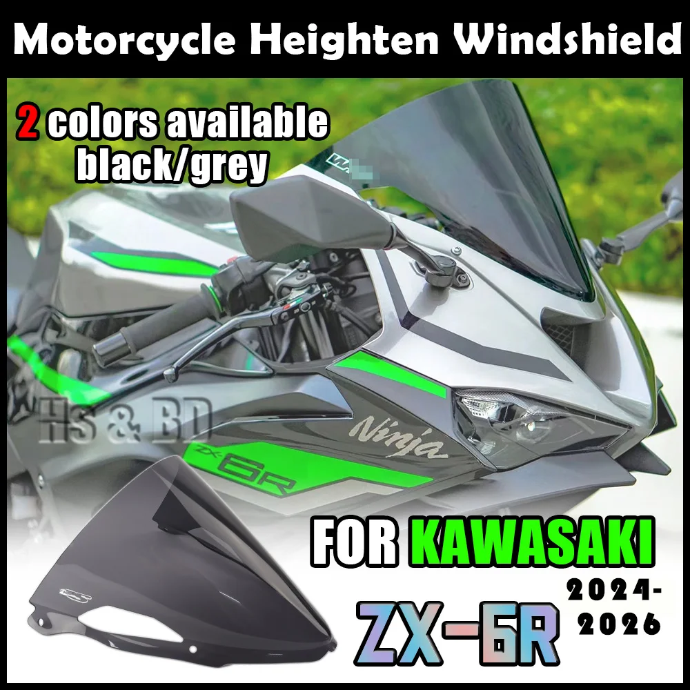 

Motorcycle Windshield For KAWASAKI ZX-6R 2024-2026 Heighten Windscreen Enlarge Wind Spoiler Cover Fairing Windshield WR S Racing