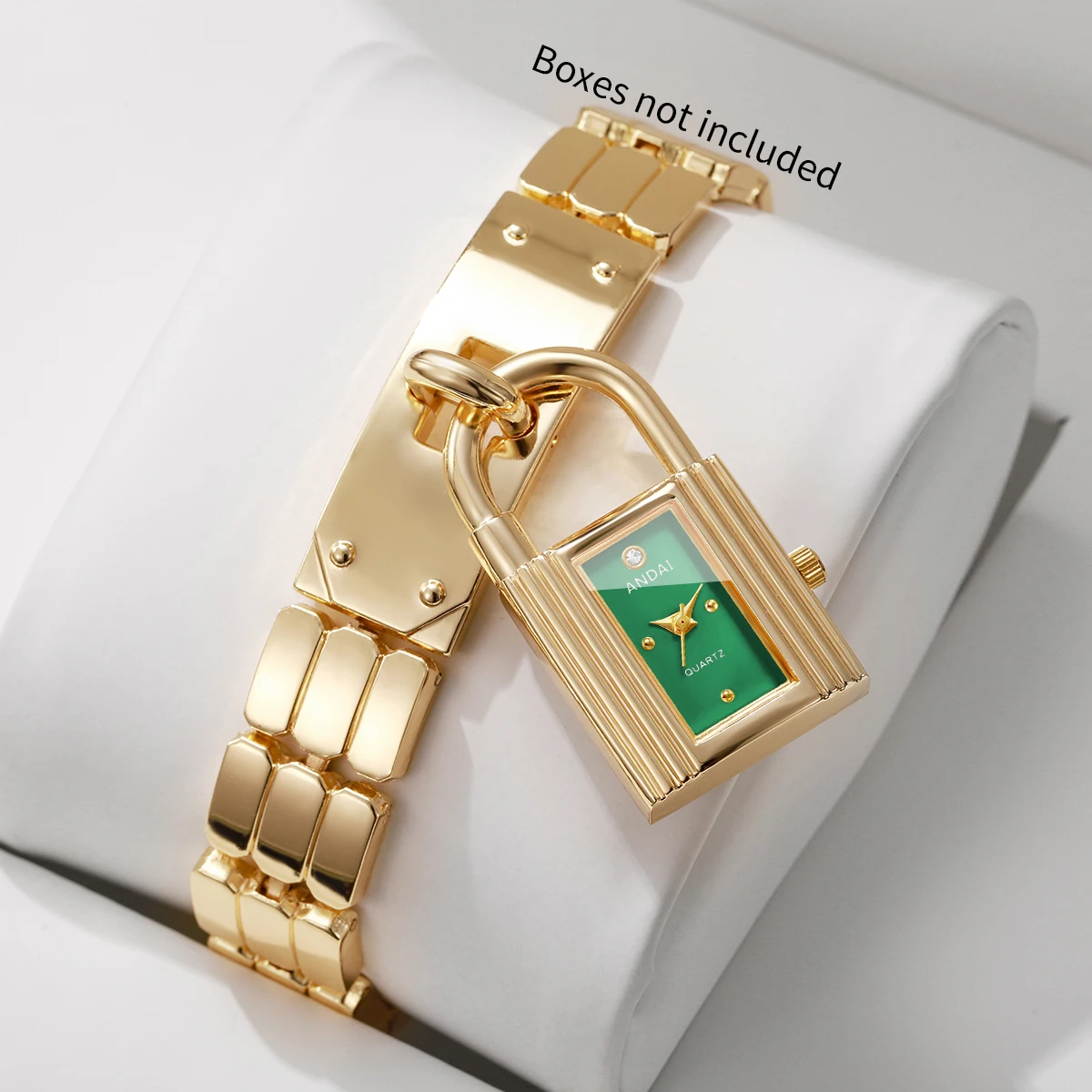Modische Damenuhr mit Schlossanhänger, Quarzwerk, goldenes Armband, Damen-Armbanduhr, Relogio Feminino (ohne Box) – Detail 7