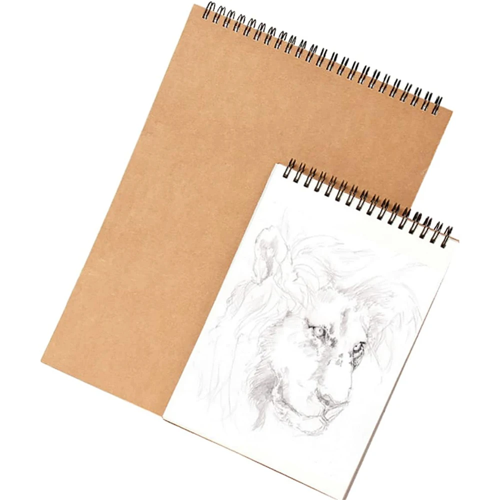 1pc A5/A4 Sketch Book 100 Sheets, 100gsm, Hard Bottom Cover Spiral Bound Hardback Sketch Pad