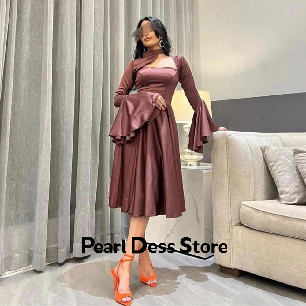 

Square Collar Evening Dresses for Special Occasions Long Sleeves Taffeta Short Skirt Luxurious Saudi Evening Dress Es Ball Gowns