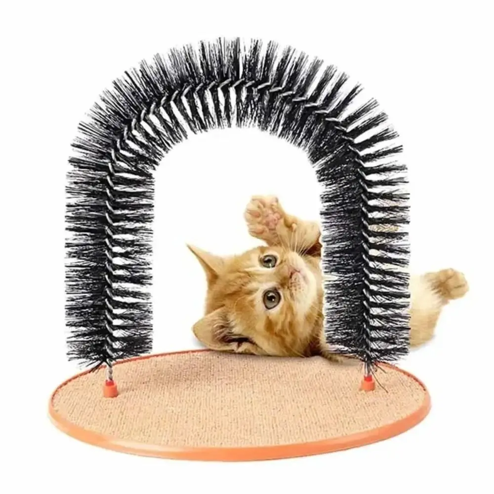 

Fashion Heavy Cat Self Groomer with Carpeted Base Rubbing Post Cat Arch Grooming Brush Bristle Ring Brush Small Dog