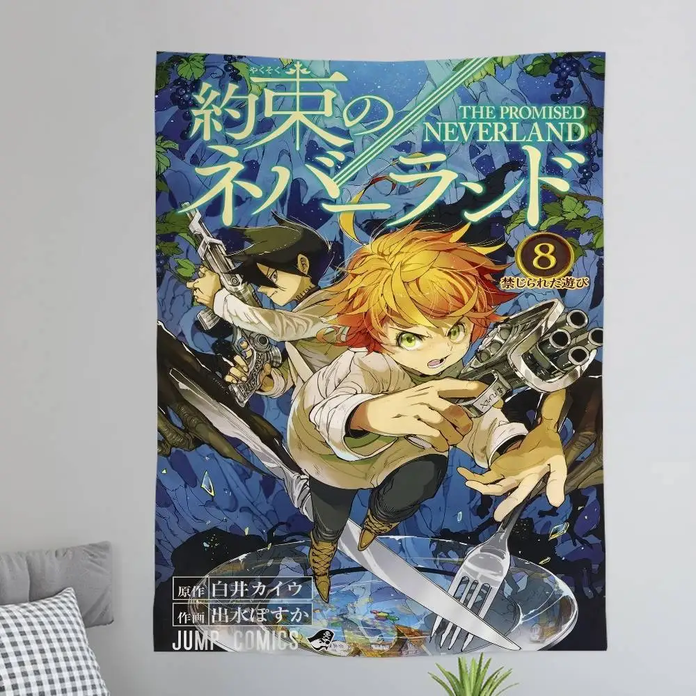 Anime The Promised Neverland Printed Large Wall Tapestry Hanging Tarot Hippie Wall Rugs Dorm Home Decor