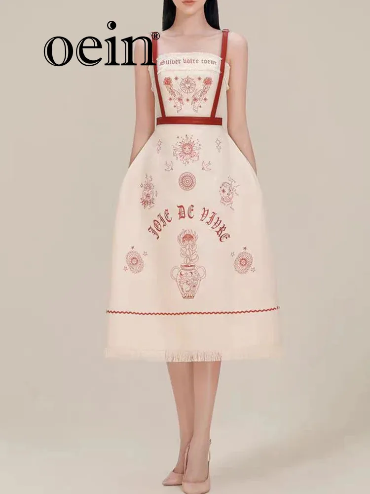 [oein] Vietnamese Niche Designer Sun God Embroidery Waist Cinching Dress 2024 Autumn Summer