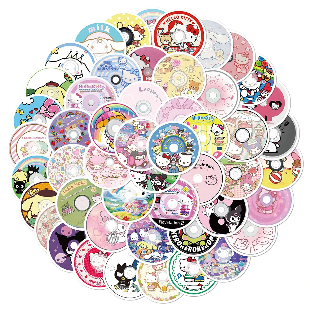 10/30/50pcs Cartoon Cute Optical Disk Sanrio Stickers Cinnamoroll Hello Kitty Decal Laptop Phone Notebook Kawaii Sticker Kid Toy