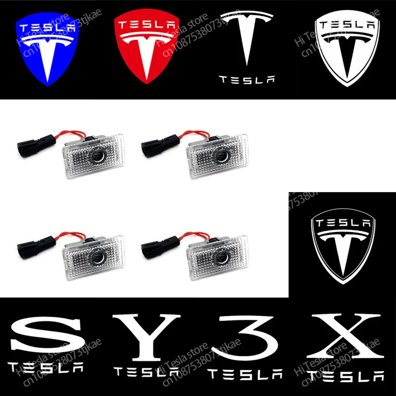 2pcs/4pcs for Tesla Model Y 3 S X Door LED Logo Projector Puddle Light Super Bright Welcome Light Laser Shadow Light Accessories