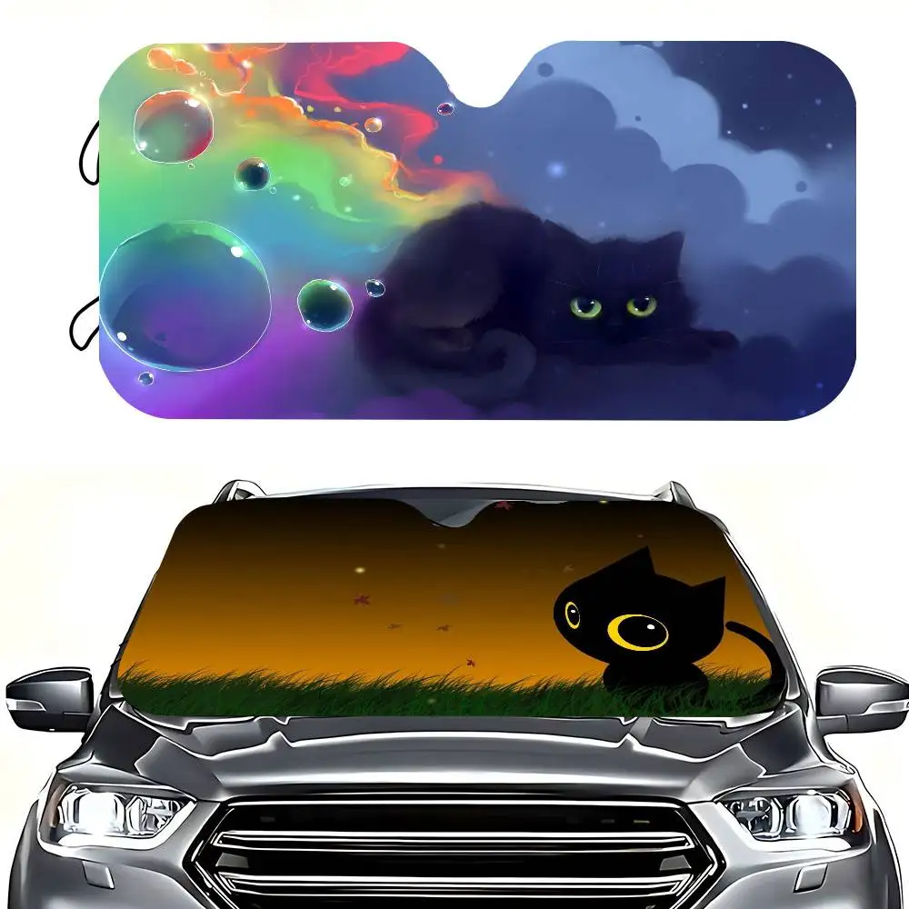 

Black Cartoon Cat Car Sun Shade Front Window Sunshade For Most Sedans SUV Blocks Max Uv Rays Keep Your Vehicle Cool