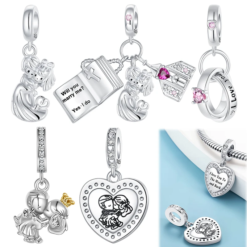 925 Sterling Silver Couple Love Engagement Wedding Charms 