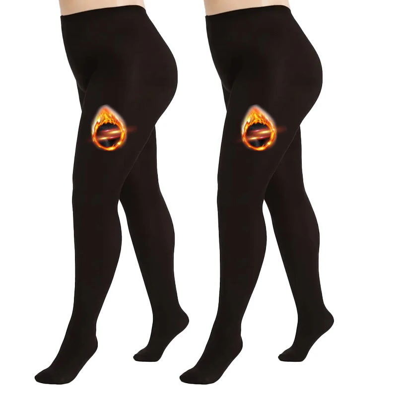 

2 Pairs Plus Size Fleece Lined Tights for Women - 120D Opaque Warm Winter Pantyhose