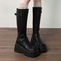 Long tube boots for women 2025 new spring/summer retro French thick soled black knight boots for women