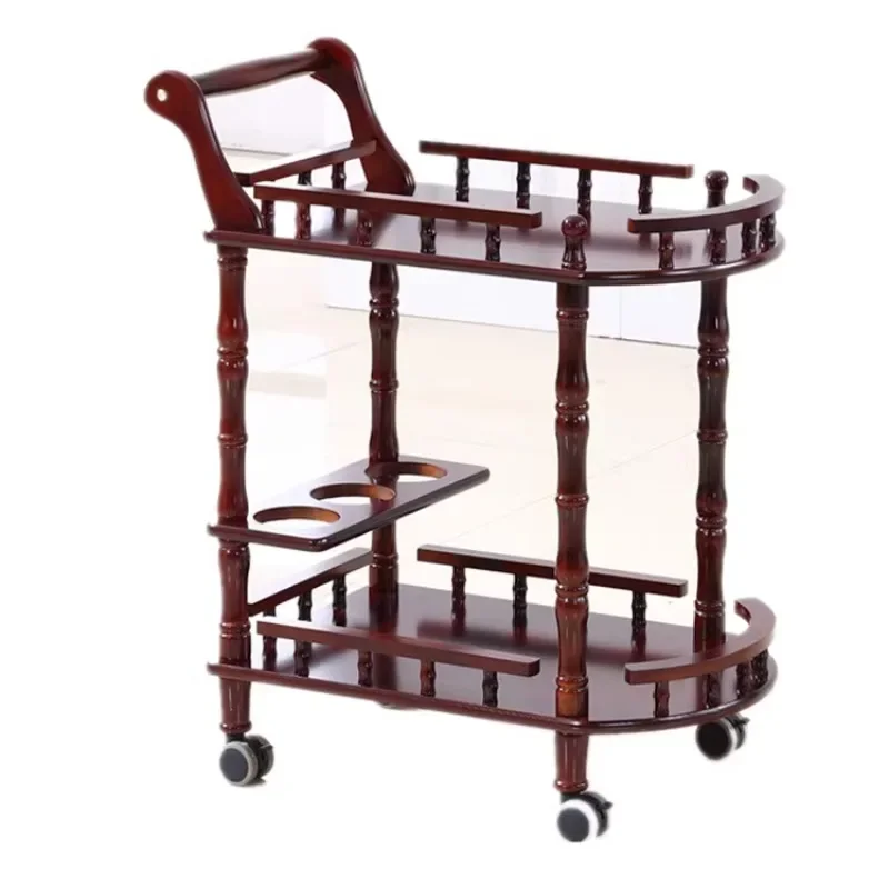 Hotel Restaurant Dubbellaags Massief Hout Hand Push Mobiele Voedsel Levering Kar Wijn Thee Snack Winkelwagen