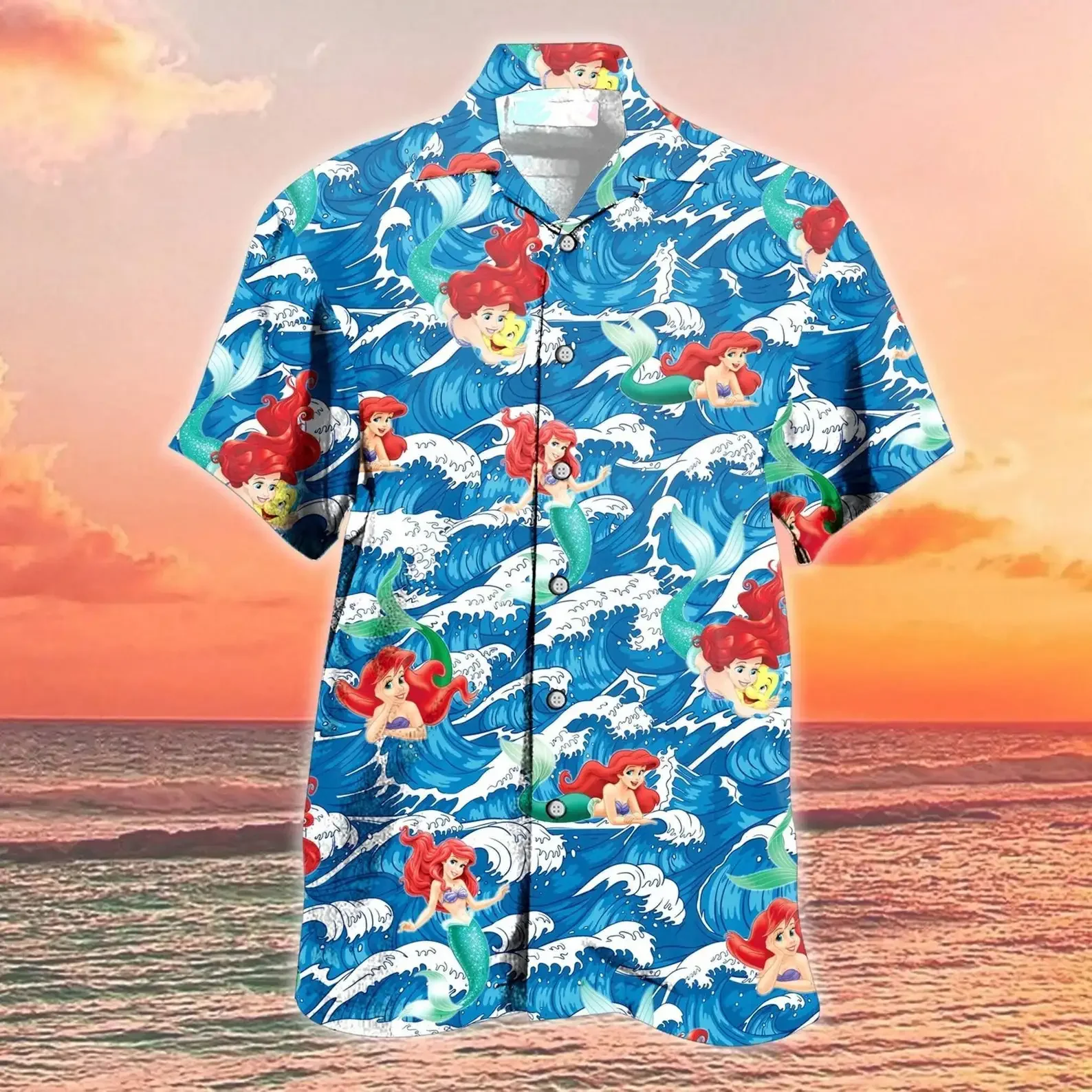 The Little Mermaid Ariel Hawaiian Shirt Men Women Vintage Short Sleeve Shirt Disney Hawaiian Shirt Casual Tropical Beach Shirt