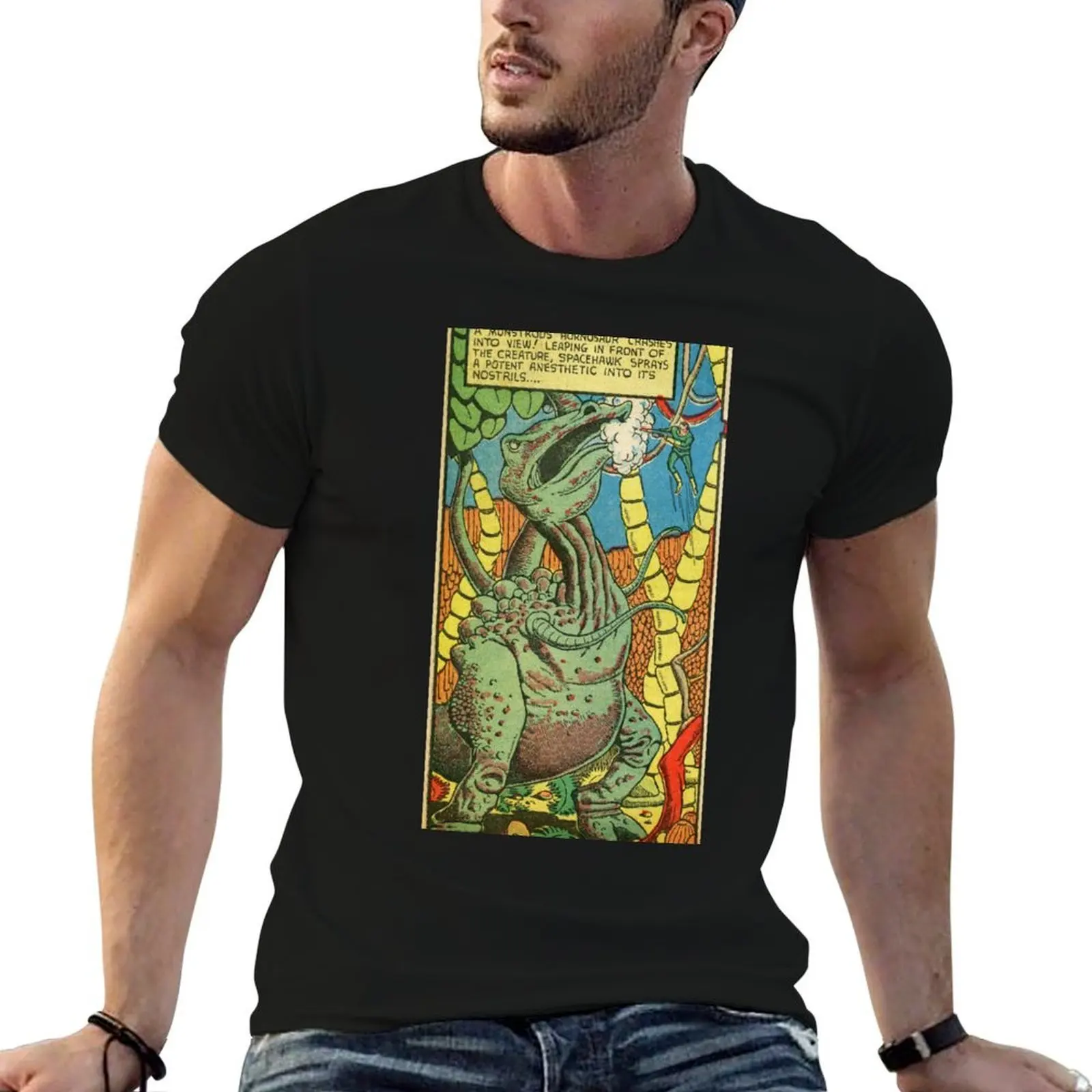 

Spacehawk vs. the Monstrous Hornosaur! T-Shirt t shirts cotton 100% t shirt men 100% cotton luxury brand T-Shirt