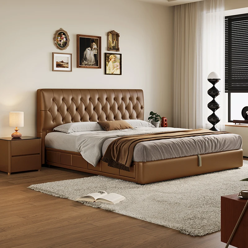 

Кровать итальянского типа 200x200 см, 2 человека, кожаные каркасы, полный королевский размер, три ящика для хранения, двуспальные кровати, мебель для главной спальни