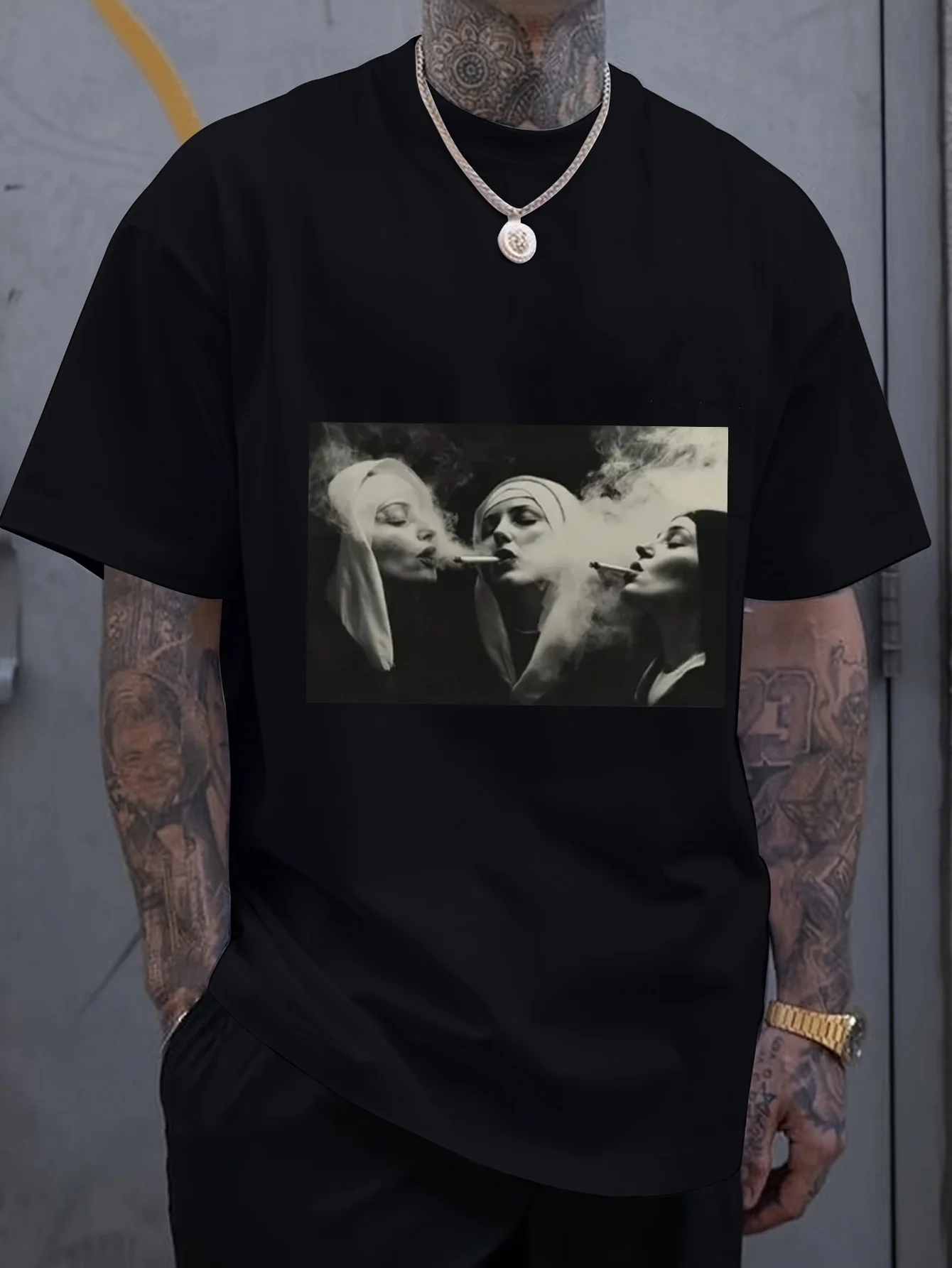 طباعة أمامية بتأثير دخاني، تي شيرت رجالي بأكمام قصيرة #2