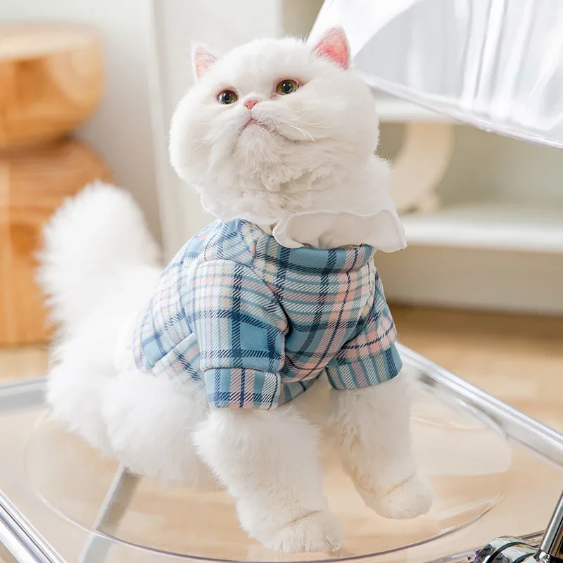 Early Autumn Cat Clothes Plaid Lace False Two-piece Bodysuit Small Dogs Puppies Puppy Anti-fall Pet Clothing