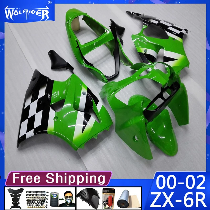 

Обтекатели из АБС-пластика для мотоцикла ZX6R 00-02 ZX-6R 2000-2002, обтекатель для мотоцикла, зеленый, черный обтекатель, изготовитель, обложка на заказ