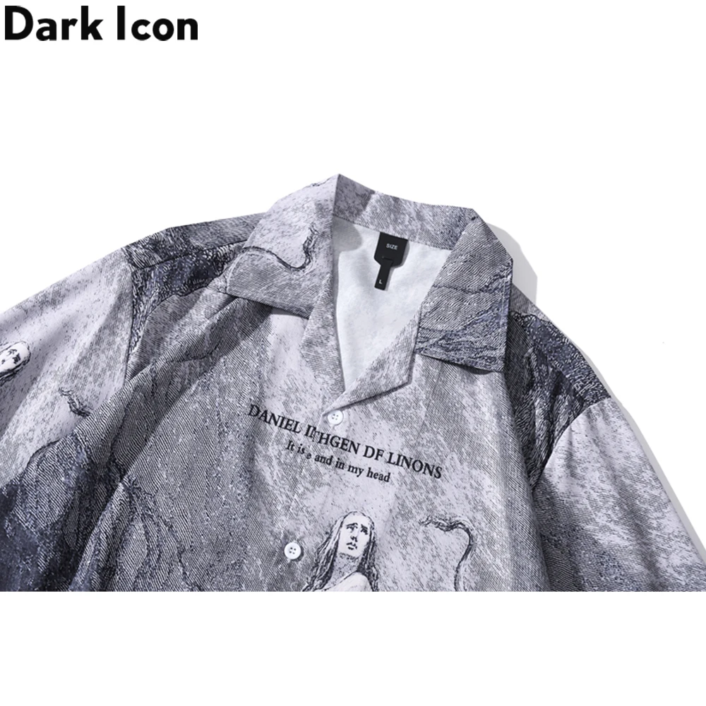 Dark Icon Full Printed Button Down Collar Street Shirts Men Summer Thin Material Beach Shirts Casual Shirts Outerwear Clothes