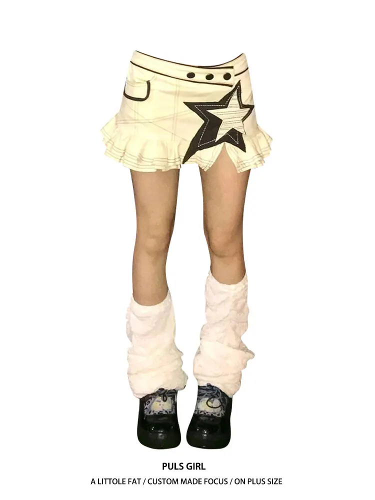 

Washed Denim A-Line Skirt Women's Summer New Style Trendy Side Slit Pleated Skirt plus Size Retro Style Commute Wear